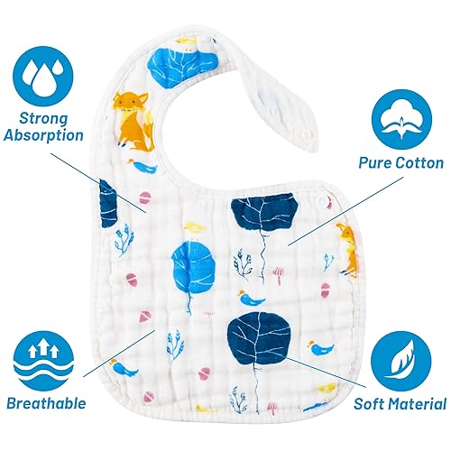 Miniatura 3 de Zainpe 6 baberos de algodón con diseño de dinosaurio y oso, ajustables, para niños y niñas de 3 a 36 meses