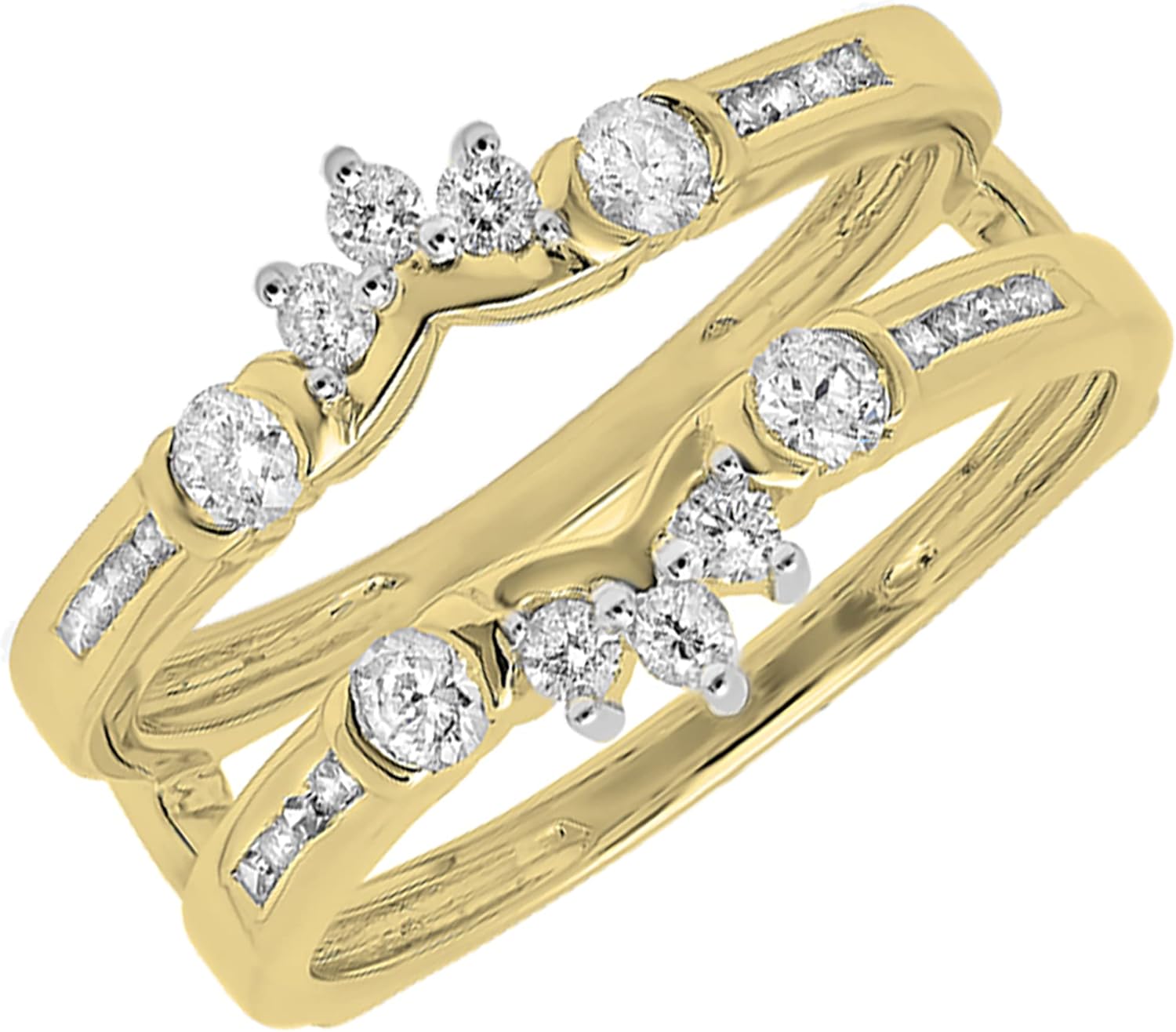 Dazzlingrock Collection Round White Diamond Wedding Enhancer Double Guard Ring for Women (0.50 ctw, Color I-J, Clarity I1-I3) in Gold