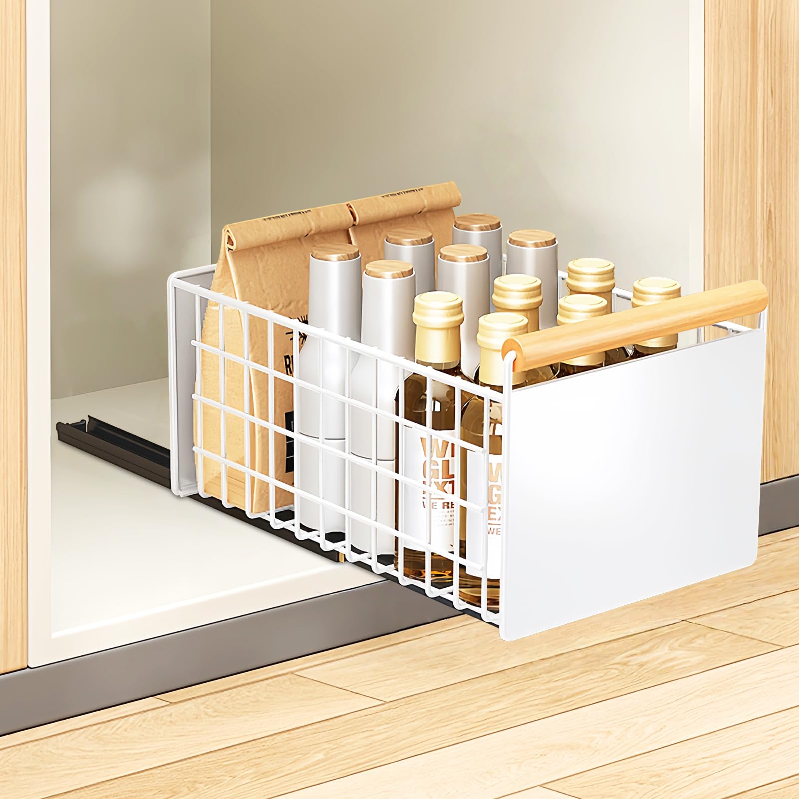 Llhong Pull Out Drawers For Kitchen Cupboards, Pull Out Cupboard Organiser, Foldable Kitchen Drawer Organiser, No Drill Pull Out Shelf For Storage, Ideal For Bathroom, Bedroom, Office (Tall)