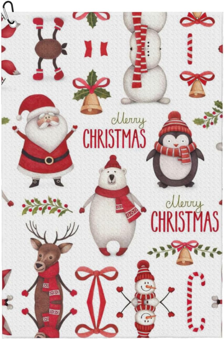Christmas Santa Claus Print Microfiber Golf Towel with Clip Funny Golf Accessories Golf Gifts for Men Women Club Towels