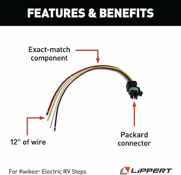Kwikee Replacement Electric RV Step 4-Way Wiring Plug with Packard Connector for 5th Wheel RVs, Travel Trailers and Motorhomes, 4-Pin Pre-Wired Harness with Male Connection - 369243