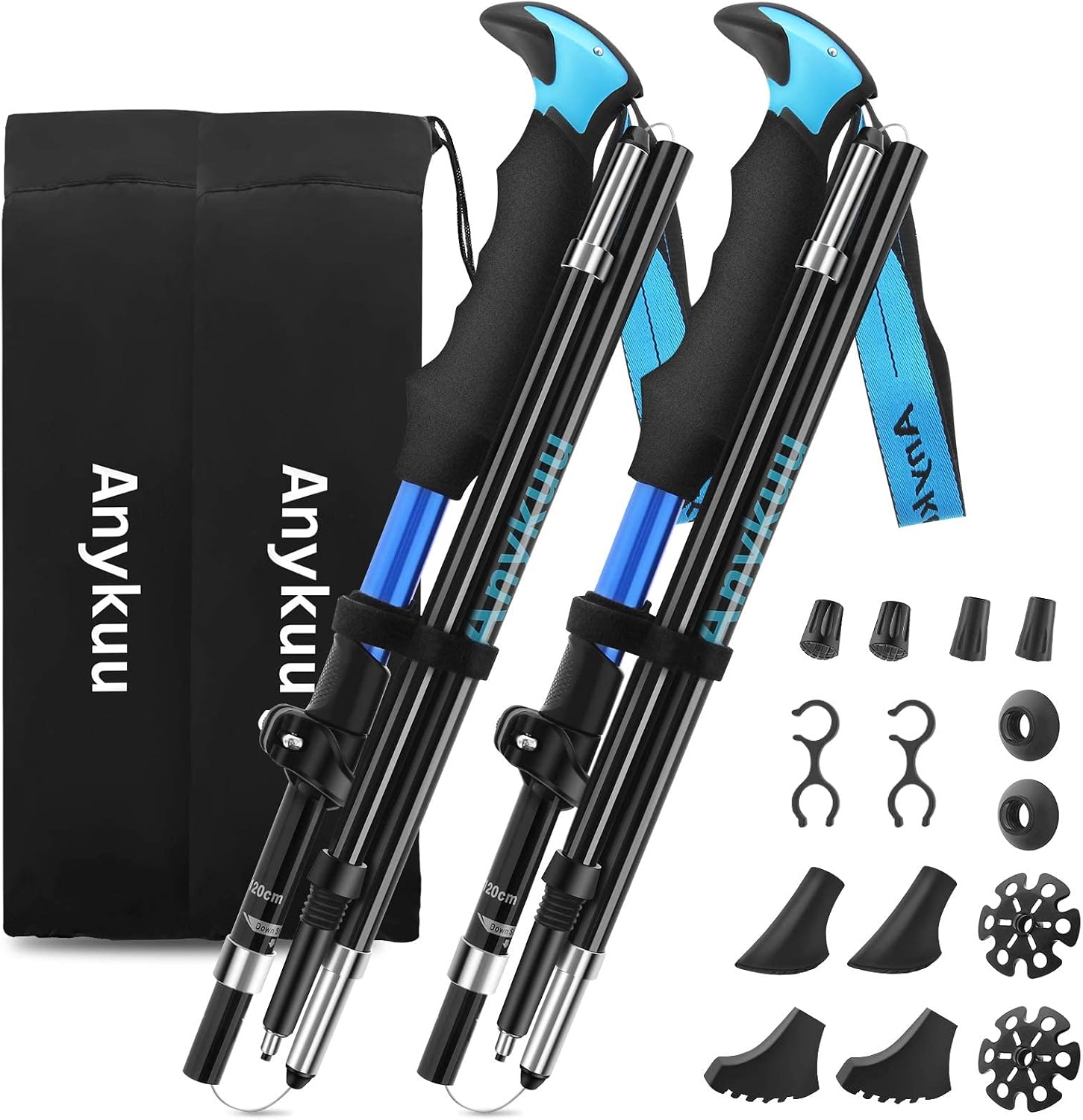 Bastoni Da Trekking Regolabili Telescopici 110-130 Cm, In Alluminio 6013, Pieghevoli 36 Cm, Con Puntali In Acciaio E Cestelli, Set Da 2 Per Uomo E Donna