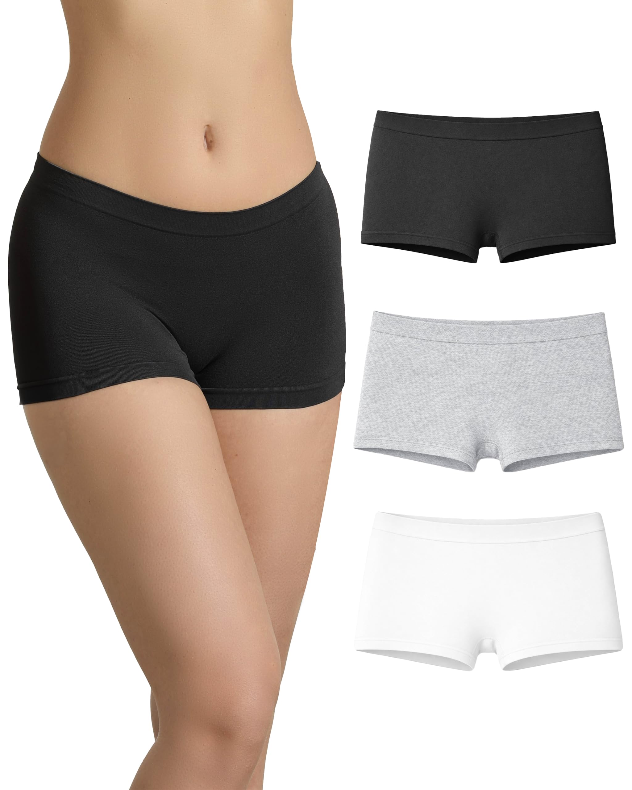 Risalti Women's White-Black-Gray Underwear Boxer Bamboo 3 Pcs - Seamless Knickers For Knickers For Multipack, Underwear, Boxers, Clothes, Knickers - Made In Italy