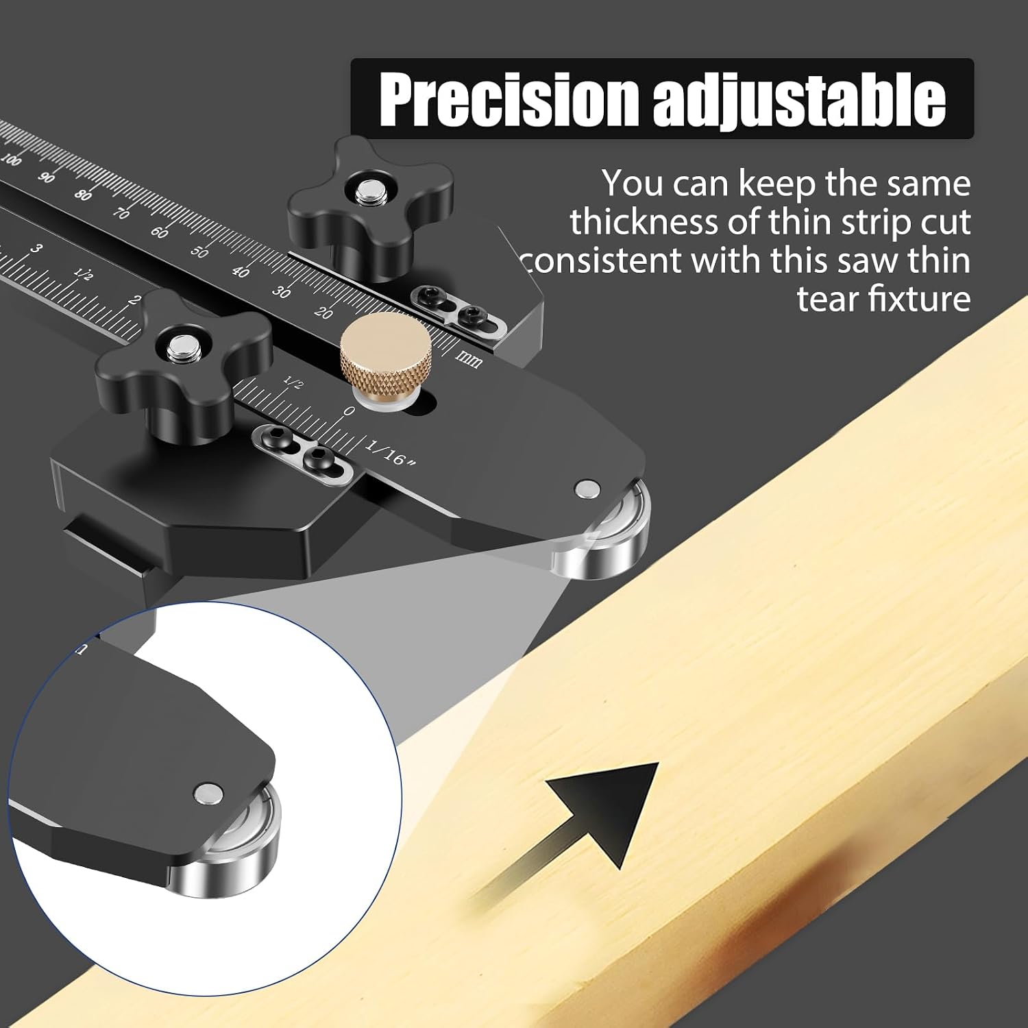 Table Saw Thin Rip Jig Guide Metal Woodworking Thin Ripping Guide Adjustable Narrow Thin Strip Repetitive Cutting Guide Safe and Fast Band Saw Jig T Slot for 3/8inch x 3/4inch