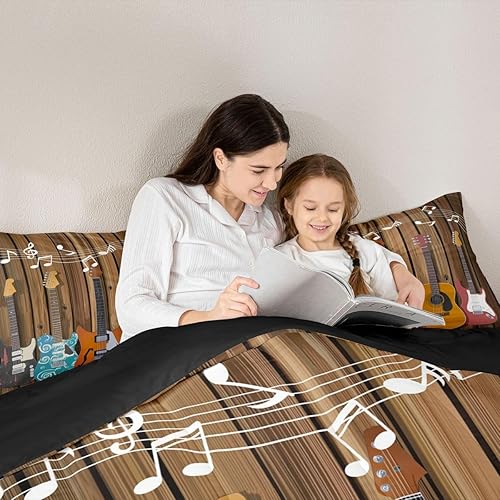Miniatura 5 de Erosebridal Juego de ropa de cama de guitarra, tamaño Queen, juego de edredón de música hiphop rock, hippie, rock, notas musicales, edredón de Multi