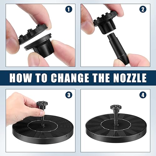 Miniatura 5 de Kittmip Paquete de 4 fuentes solares de baño para pájaros, fuente solar con 6 boquillas, fuente de agua solar, panel de fuente solar flotante,