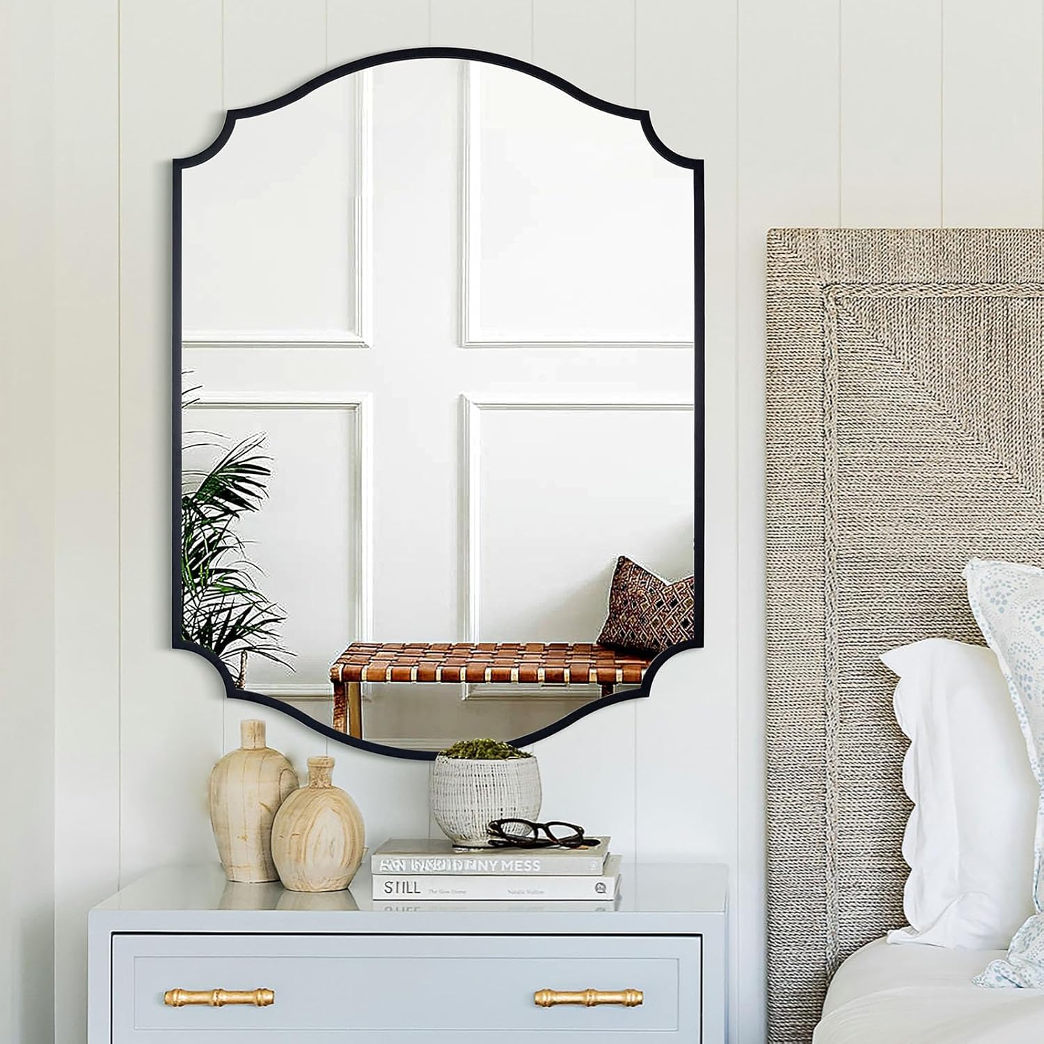 Chende Black Bathroom Mirror for Wall, 36'' X 28'' Rectangle Decorative Wall Mirror with Scalloped Frame, Large Wall Mirror for Mantel, Dining Room, Living Room, Bedroom