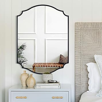 Chende Black Bathroom Mirror for Wall, 36 X 28 Rectangle Decorative Wall Mirror with Scalloped Frame, Large Wall Mirror for Mantel, Dining Room, Living Room, Bedroom