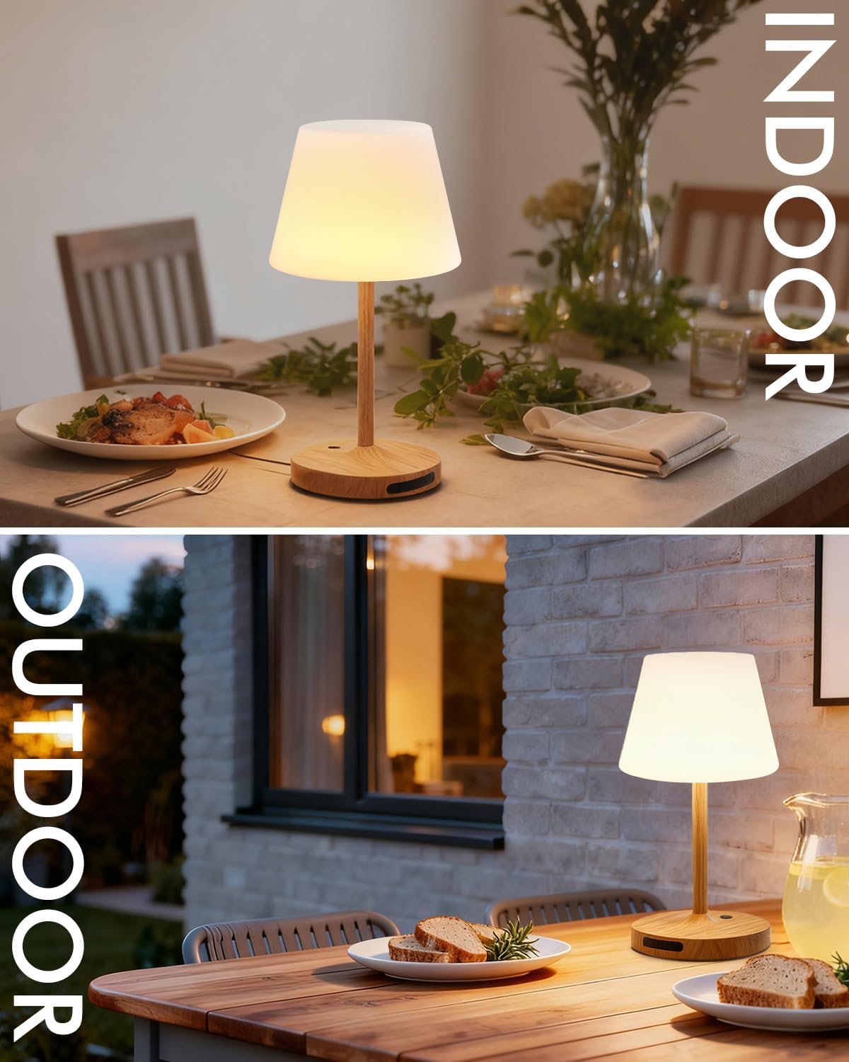 Outdoor Waterproof Shower Lamp, 8000mAh Cordless Rechargeable Table Lamp with Touch Dimming, IP65 Wireless LED Night Light for Patio, Camping, Bathroom, Restaurant & Kitchen