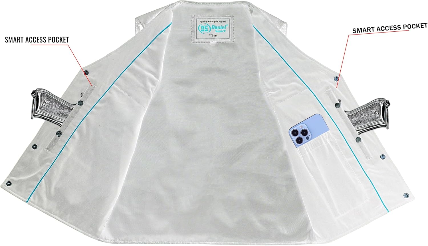 Daniel Smart Leather Biker Vest Premium Cowhide Motorcycle Vests for Men with Plain Sides Design & Multiple Carry Pockets