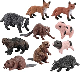 NIDONE 10Pcs Animal Toys, Realistic Animal Figures Includes Badger Beaver Anteater Wolverine Educational Learning Toys Birthday Set Animals for Kids Boys Girls