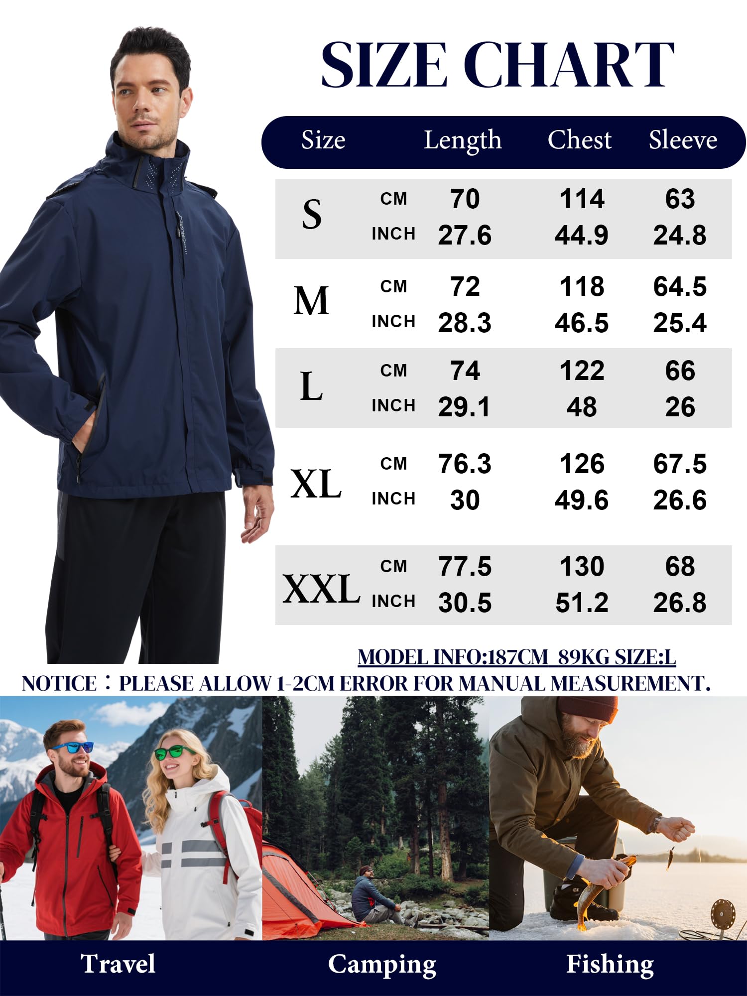AMZSPORT Chaqueta Impermeable Cortavientos Ligera Plegable Transpirable para Senderismo Running Viajes