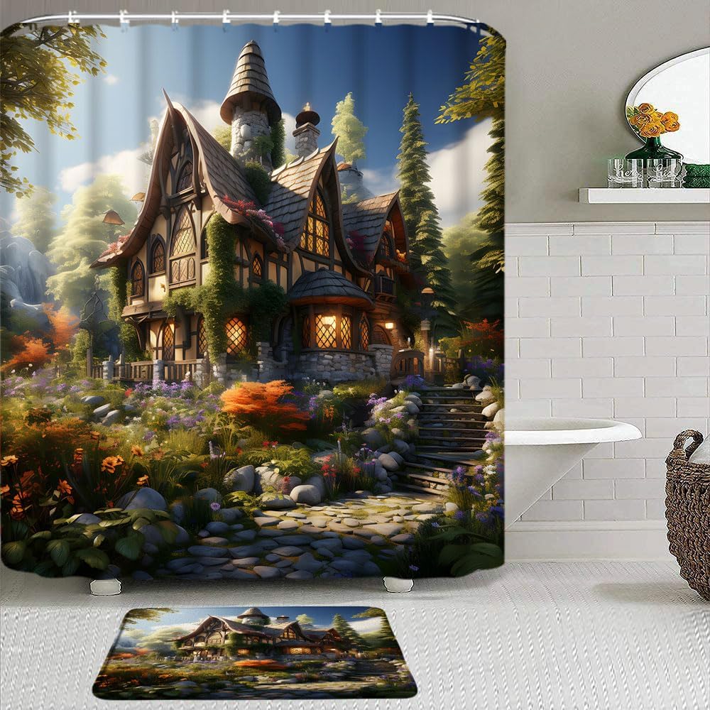 2 Pcs Rustic Texas Stars Wooden Shower Curtain Set with Rug,Vintage American Western Map Vintage Country Farmhouse Grey Barn Wood Planks Bath Curtain with Hook and Bath Mat