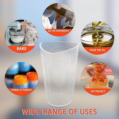 Miniatura 5 de Vasos medidores de resina de silicona, tazas de mezcla de silicona gruesa con 3 unidades de medición, tazas de mezcla de silicona antiadherentes