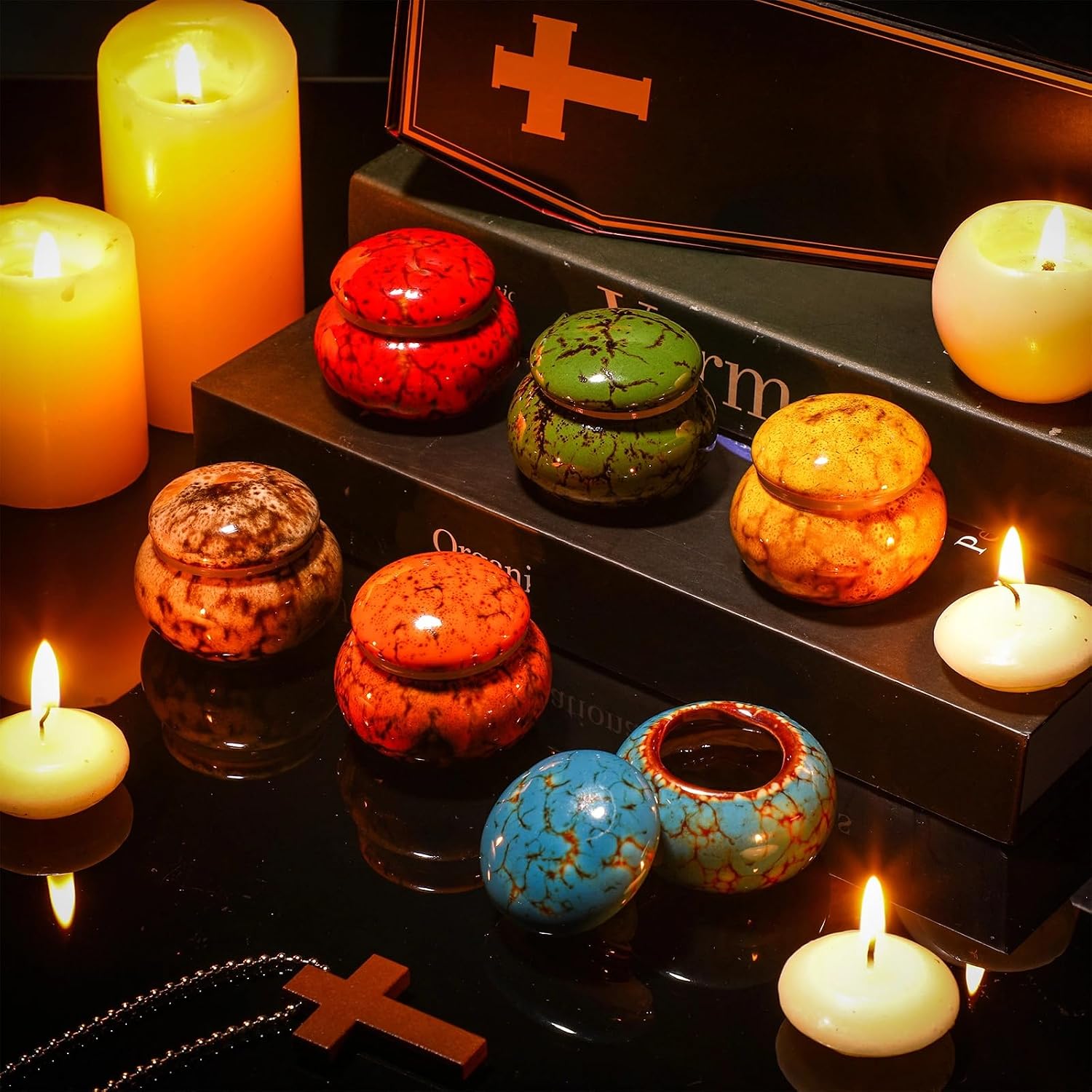 Bucherry 6 Pieces Ceramic Small Urn for Human Ashes Memorial Mini Keepsake Urns 1.6 Inch Baby Funeral Ash Container Beautiful Assorted Color Tiny Container for Pet Human Home Office Cremation Decor