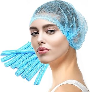 LA MIERE 100 Blue Disposable Non-Woven Bouffant Caps, Protective Hair Head Covers, Surgical Cap, Medical Hair Covers, 21