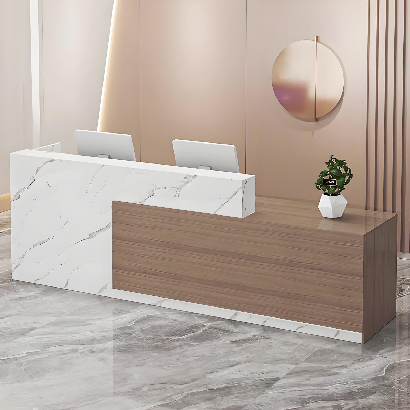 Modern Reception Desk with Storage Drawers and Open Shelves, 47-95 Inch Front Counter Table for Office, Salon, Lobby, Retail Store, or Home Workspace