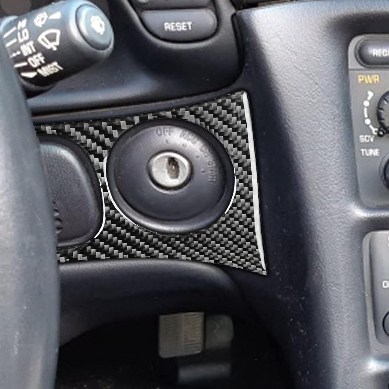 Real Black Carbon Fiber Car Driver Position Ignition Switch Keyhole Panel Sticker Compatible with Chevrolet Corvette C5 1998 1999 2000 2001 2002 2003 2004 Auto Interior Accessories