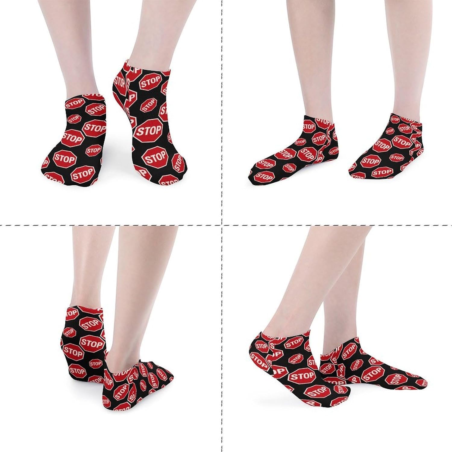 Stop Traffic Sign No Show Ankle Socks Low Cut Non Slip Flat Boat Line 5 Pairs Set