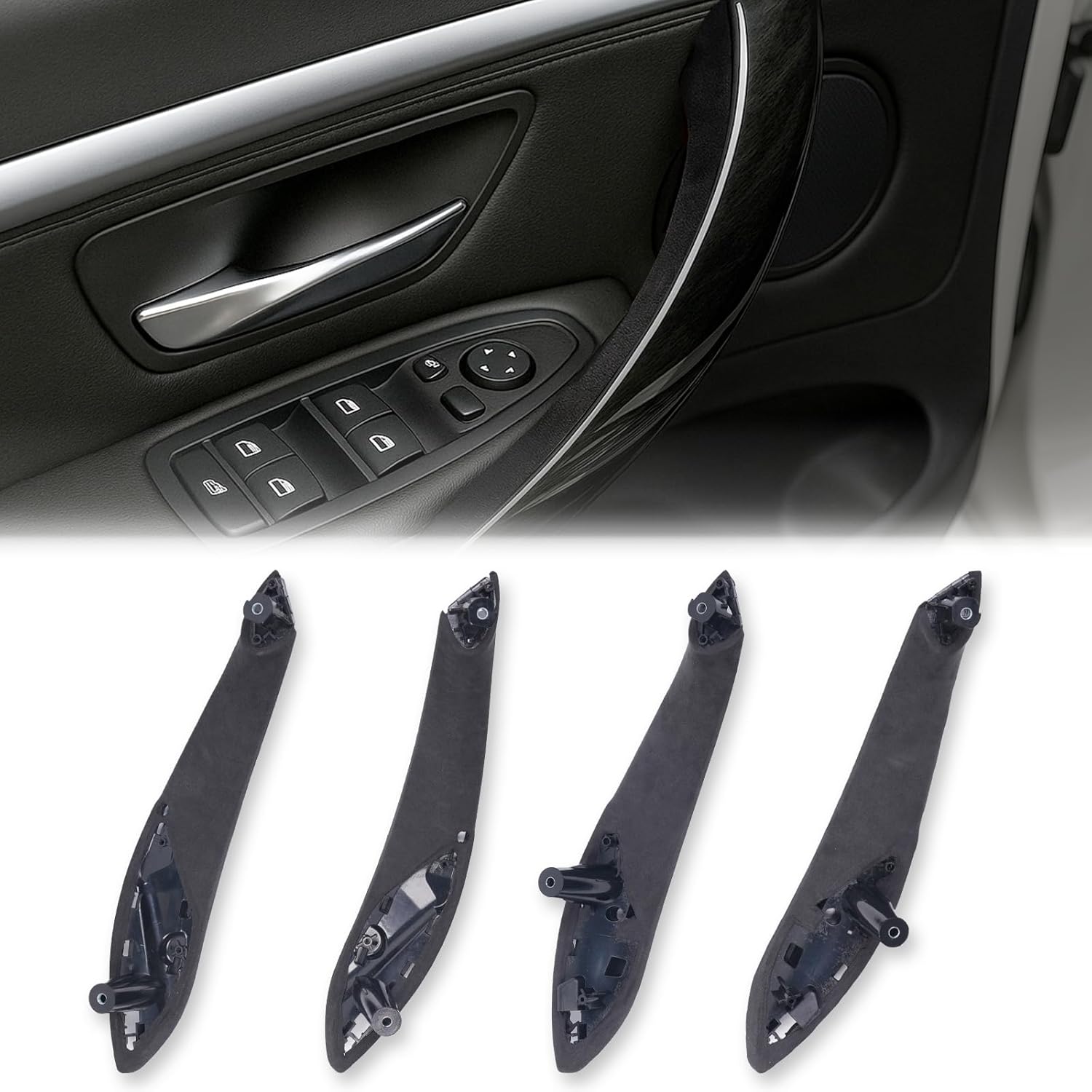 4PCS Door Handles Replacement for BMW 3 Series F30 4 Series F32 F80 F82 Inner Door Pull Strap Armrest Bracket Handle Kit Interior Trim for BMW 2013-2018 320 328 330 335 2014-2019 428 435 440 (Black)