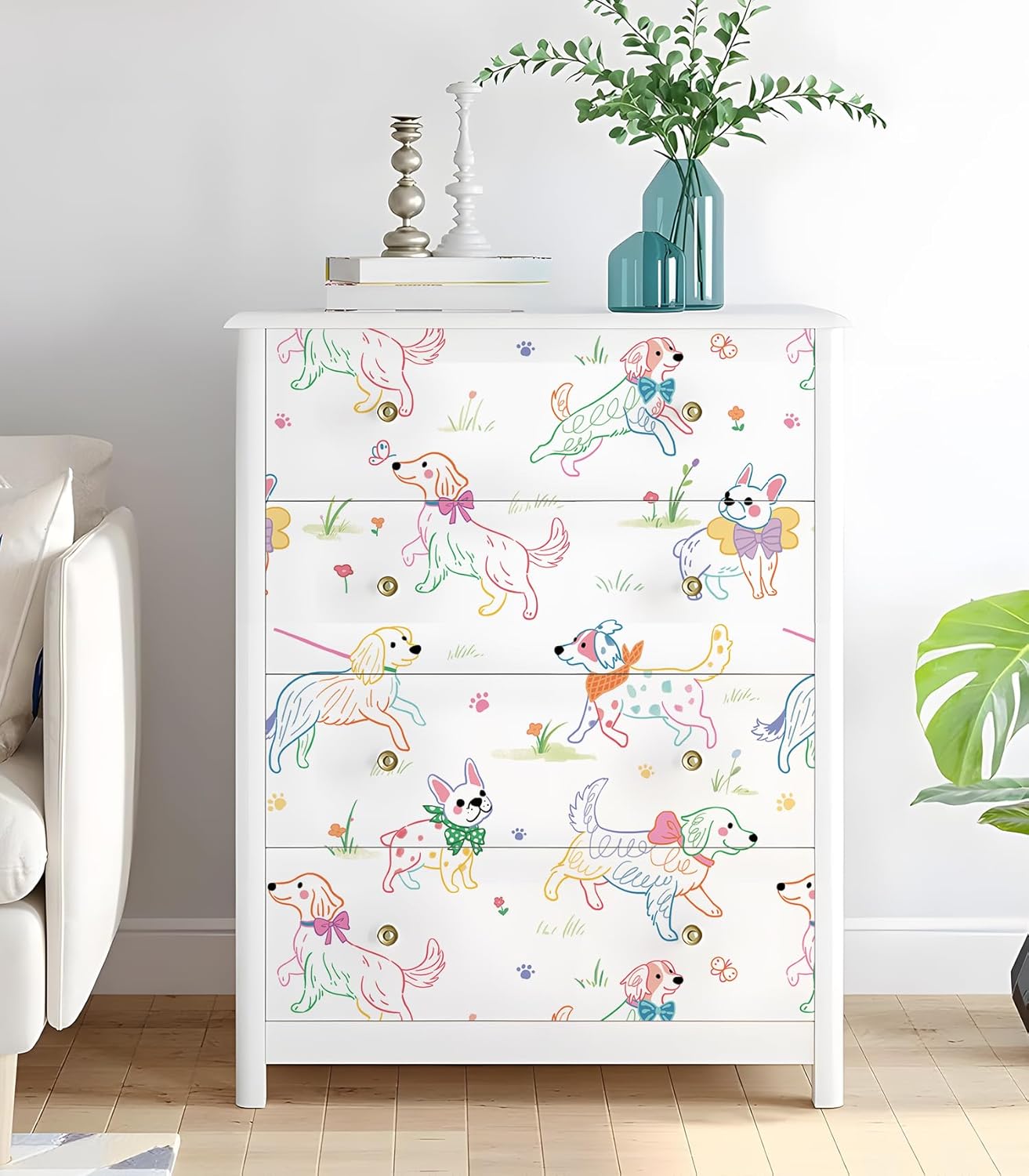 Floralplus Peel and Stick Dog Wallpaper Funny Puppy Removable Wallpaper Renter Friendly Modern Dog Wallpapers for Bathroom Floral Self Adhesive Contact Paper for Nursery Cabinet 17.5 x 118 in