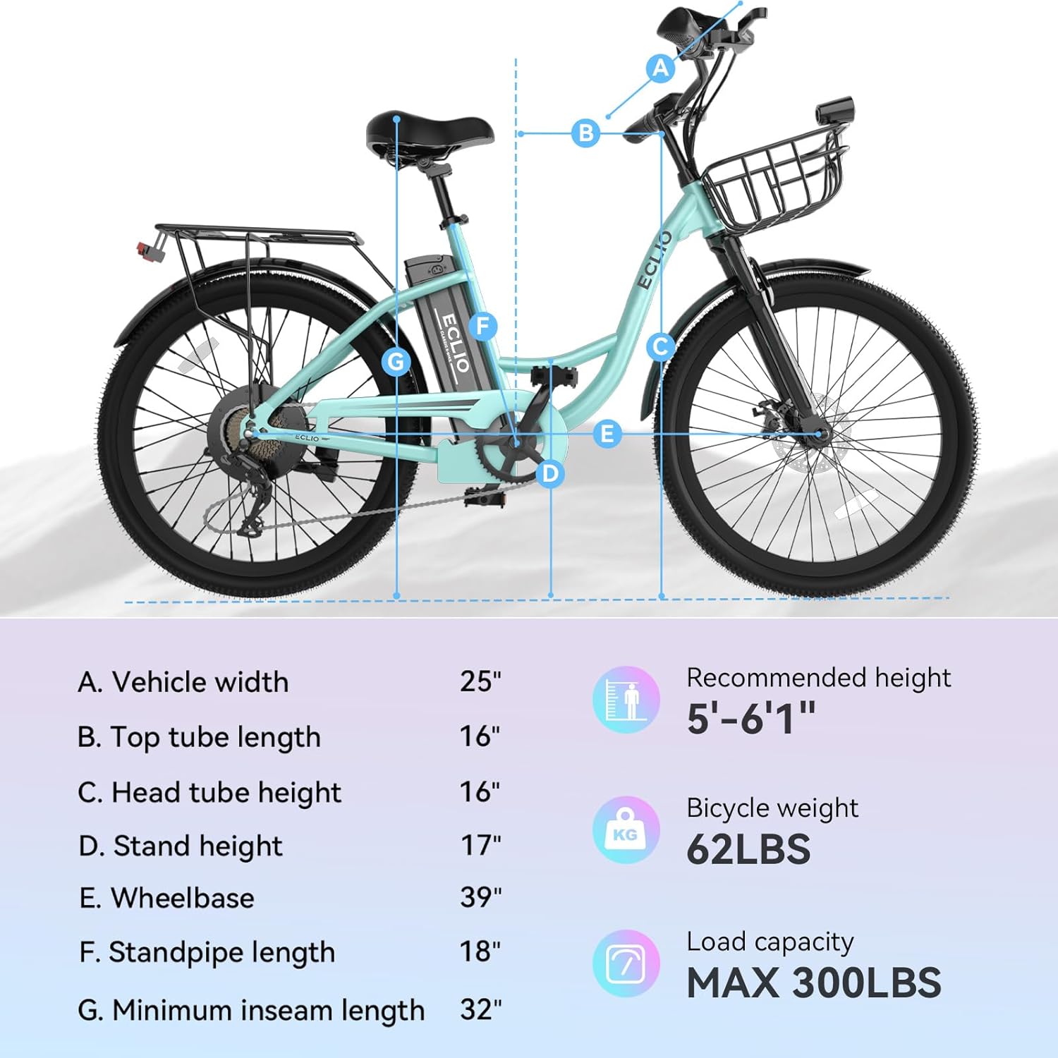 DDC SPORT 24'' Electric Bike, Peak 1000W/700W Motor 28/20MPH, 48V/36V Removable Battery, Step Thru City Cruiser Ebike, Commuter E Bike, 7-Speed, Front Basket