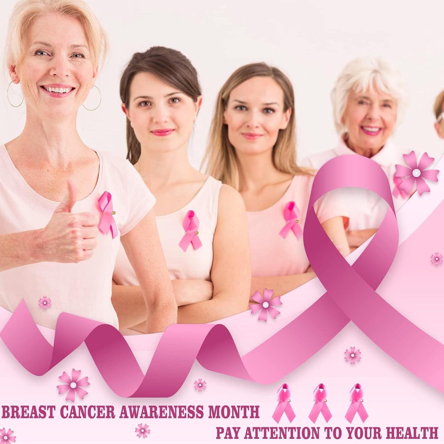 Halatool 500 Pcs Pink Ribbon Pins, Breast Cancer Awareness Accessories