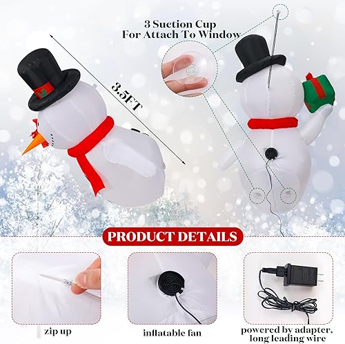 Miniatura 2 de Muñeco de nieve inflable de Navidad de 3.5 pies con caja de regalo, muñeco de nieve inflable con decoración inflable con LED integrado y ventilador