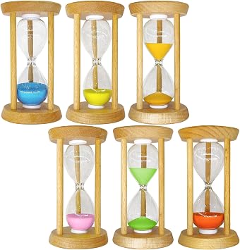 6PCS Sand Timer,Colorful Sandglass Timer Sand Clock Wood Frame Sand Timer Set 30sec/1/2/3/5/10mins Multicolor,for Kids Games Classroom Kitchen Office Decoration