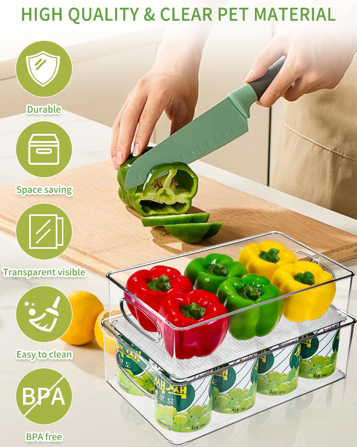 PERMUST Set di 5 Organizer Frigorifero, Impilabile Contenitori, Organizzatore Cucina Trasparente, Contenitori per Frigorifero Senza BPA, parete e soffitto