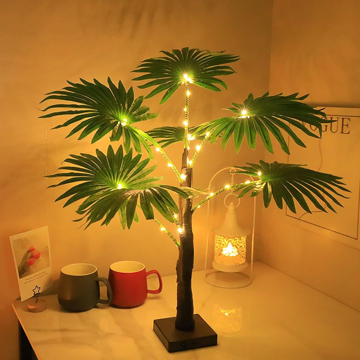 30 LED Tree Lights LED Palm Tree Lamp 22 Inch USB Powered DIY Table Light Tropical Desk Green Christmas Decorations Coconut Decor