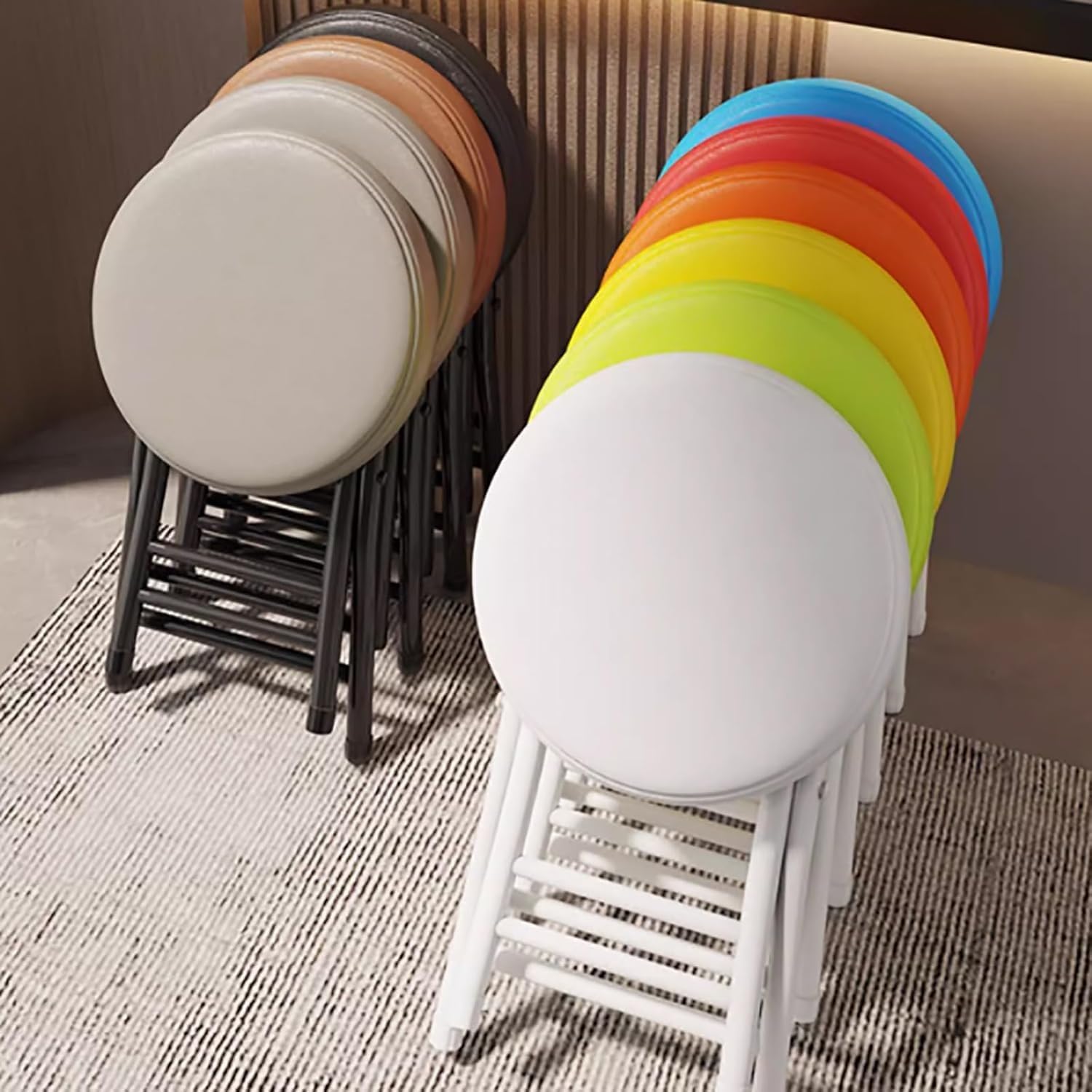 Folding Round Padded Stool Chair Portable for Dorm Kitchen Vanity Church Outdoor Use Blue(Green 1,1pcs)