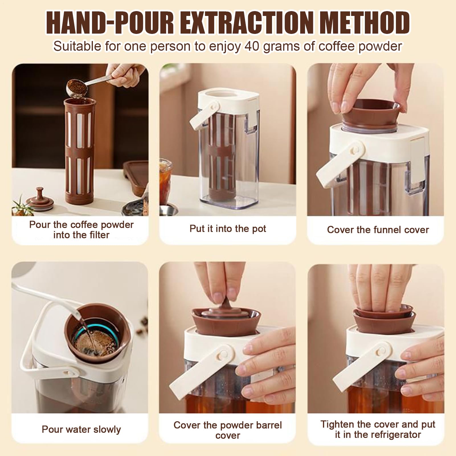 Cold Coffee Brewer,1 Liter Cold Brew Tea Maker Coffee Pot - Platzsparendes Glas mit Griff, große Kanne Küchenutensilien für Eistee, Fruchtgetränke, Getränke, Milch, Wasser