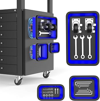 Foldable Magnetic Parts Tray, Collapsible Silicone Tools Tray Set in 3 Sizes, Tool Box Organizer Bowl for Screws Nuts Pins, Blue