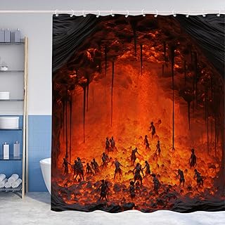 Blaze Flame Fire Shower Curtain Scary Skulls Horrible Halloween Theme Small Window Curtain Bathroom Decor Set with Hooks Waterproof Washable 72 W x 72 H Inches