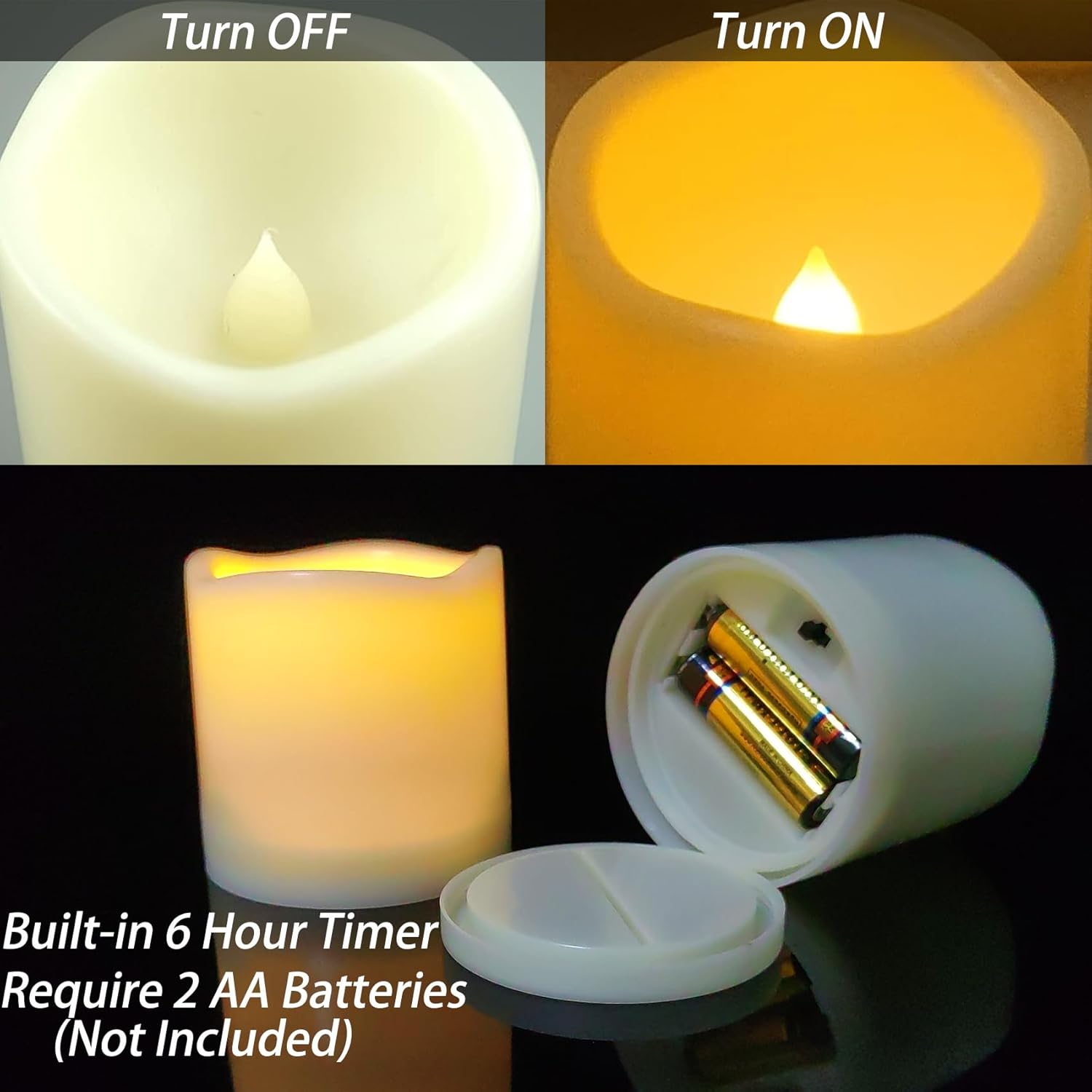 2 Pack 3’’ Outdoor Battery Operated Flameless Candles with Timer Flickering Pillar Waterproof Candle Plastic Electric LED Lights for Wedding Party Halloween Thanksgiving Christmas Decoration