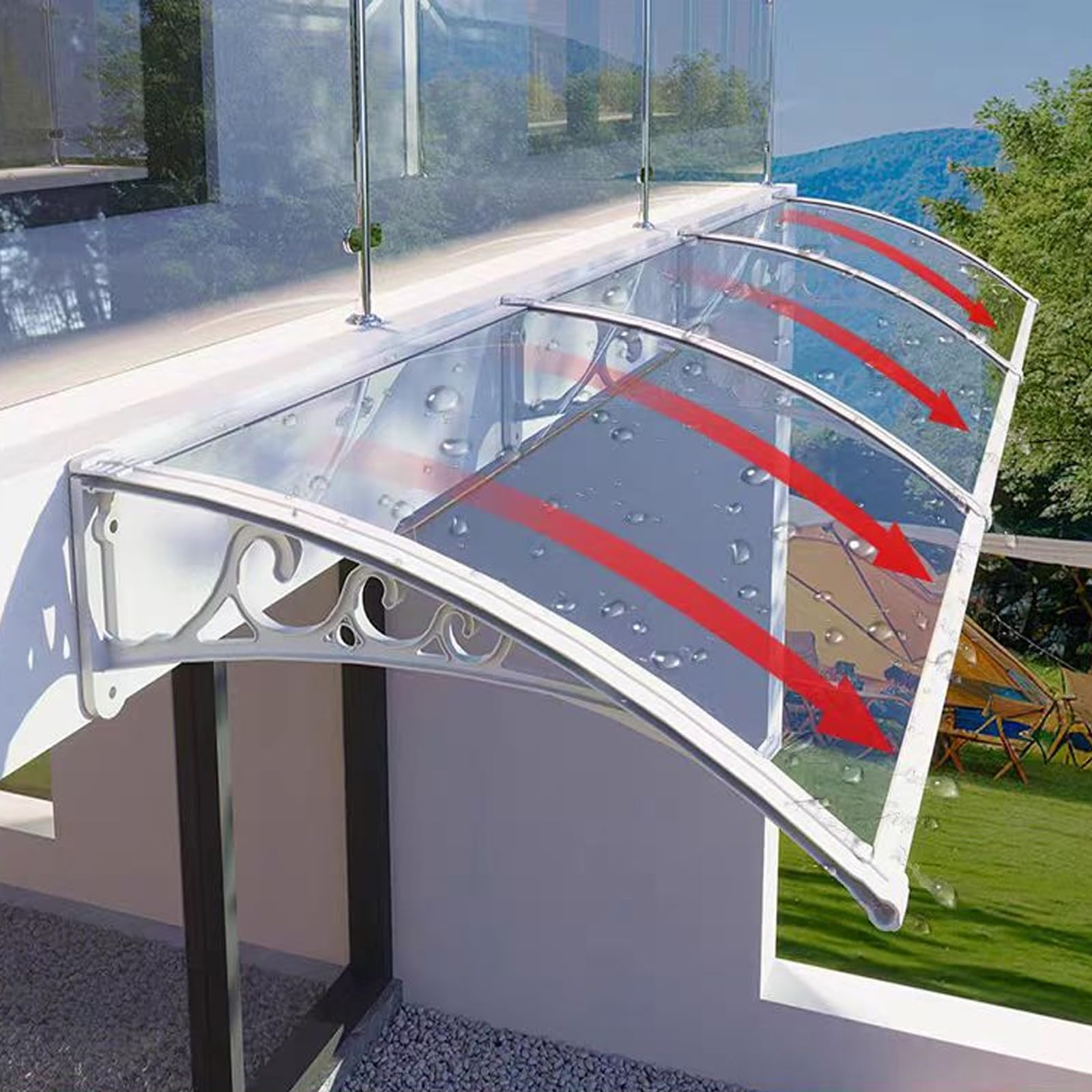 Zlovne White Curved Front Door Canopy Outdoor Awning,Door Awning,Uv Protection Polycarbonate Cover,60/80/100/120/150Cm Width,3 Colors Optional Roofing Canopies,Front/Back Door Cover (80X160cm/32"X63",)