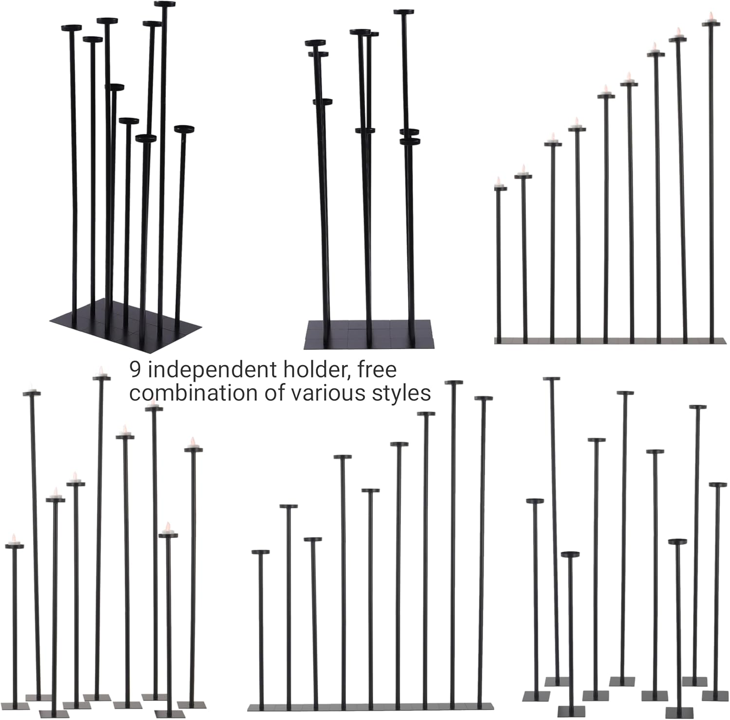 9 Candelabra Tall Floor Candle Holders Iron Candlestick DIY 22-42 inch Height Gradient Desig, Centerpiece Decorations Tealight Candles for Wedding Party Event Living Room Aisle Reception,Black