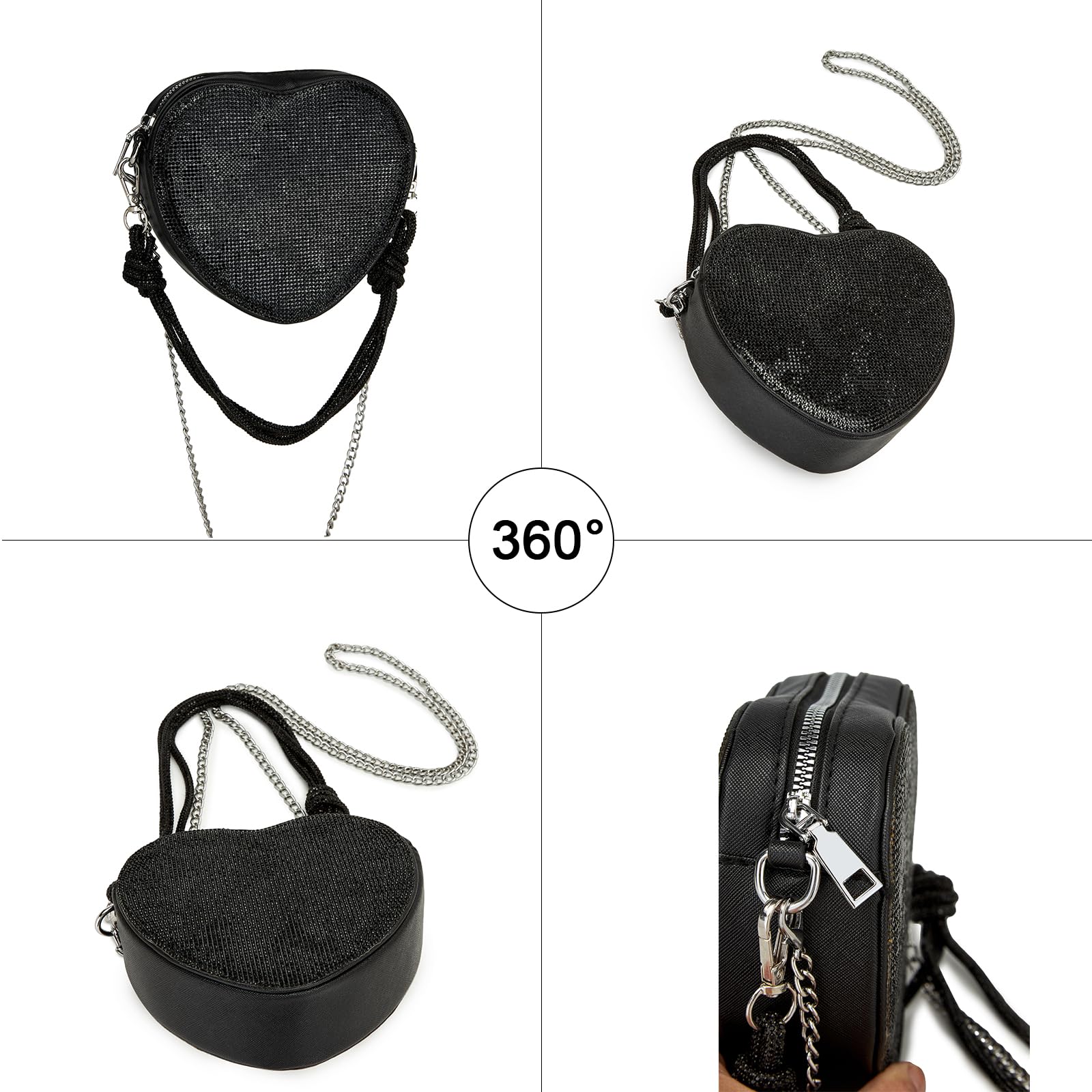 CALLPIONEER Evening Bag for Women, Silver Purse Heart Shaped Purse Crossbody Bags Shoulder Handbag for Formal