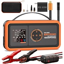 4000A Car Battery Jump Starter with 160PSI Air Compressor & 65W Fast Charger, 24,000mAh 88.8Wh Portable Jump Box 10.0L Gas/10.0L Diesel, 12V Car Battery Booster with Tire Inflator-Vibrant Orange