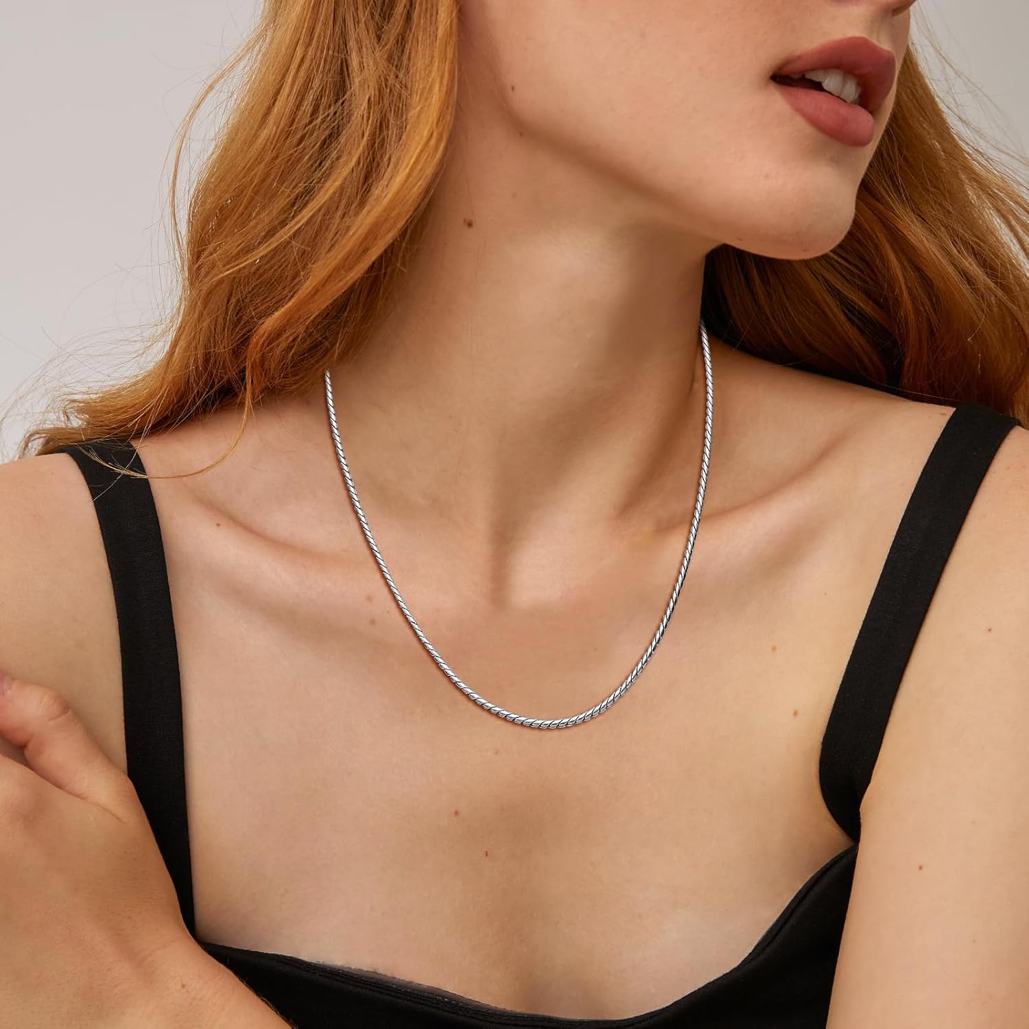 SanThree 2.5MM Pure Titanium Snake Wheat Chain Necklace for Men Welded Skin Friendly Solid Titanium Chain Choker Jewelry Gifts for Women Valentines Birthday Anniversary New Year Fathers Day, 21.65” - Image 6