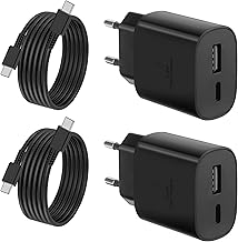 2 Pack 25W USB C Charger Multiple Fast Charging Plug for Samsung Galaxy S25/S24/S23/S23/S22/S21/S20 Ultra/FE/Note20/A73/A55/A54A53/A34/A16/A15 with 1.5M Cable, Type C and USB A Adapter Head
