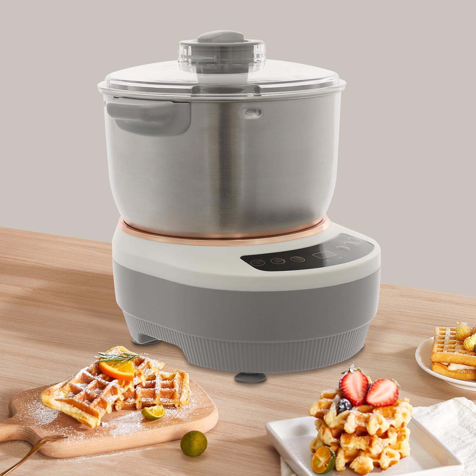 Edelstahl Teigmaschine, 7L Vollautomatische Teigmaschine, 250W Teigknetmaschine mit Gärfunktion, Automatische Knetmaschine für Herstellung von Brot, Kuchen, Kekse, Nudeln
