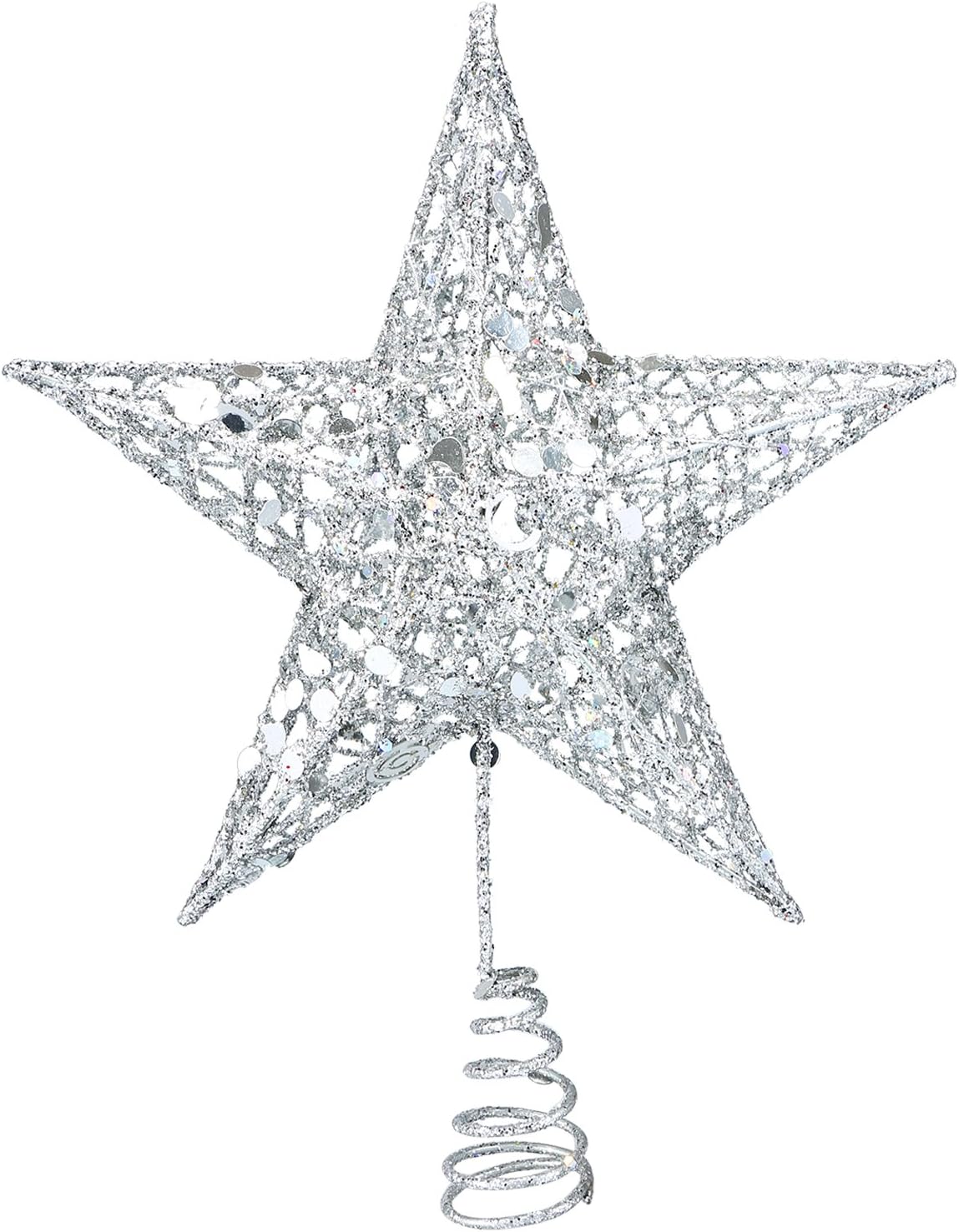 Resinta Metal Glittered Christmas Tree Topper Hallow Wire Star Topper for Christmas Tree Ornament (Silver)