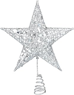 Resinta 8 Inch Metal Glittered Christmas Tree Topper Hallow Wire Star To...