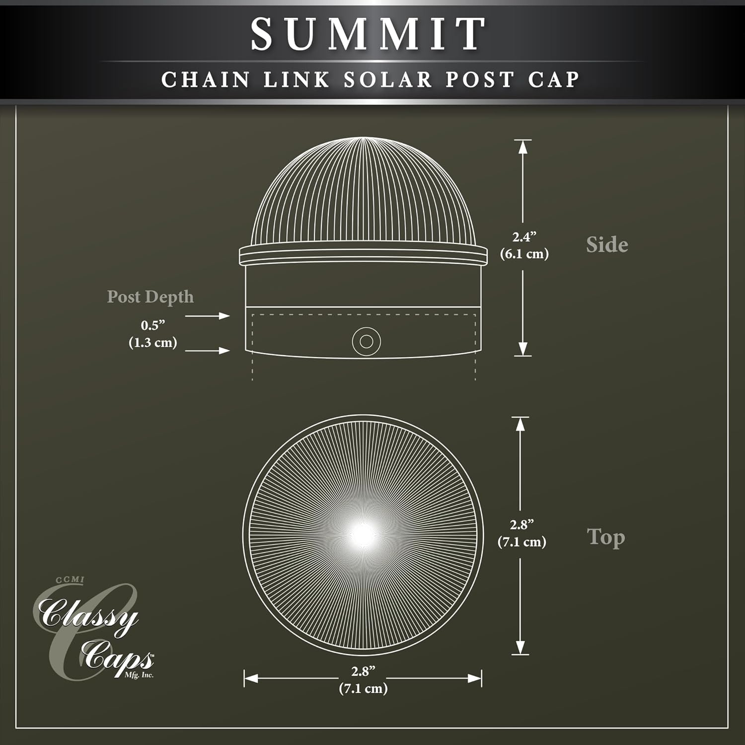 Classy Caps CH2233B Solar Post Cap for Chain Link Fence Post, Black (2 Pack)