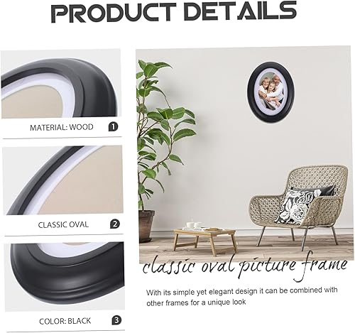 Miniatura 8 de Veemoon Marco de fotos de vidrio para decoración del hogar, marco de fotos ovalado, marco clásico de madera ovalada, decoración para colgar en la