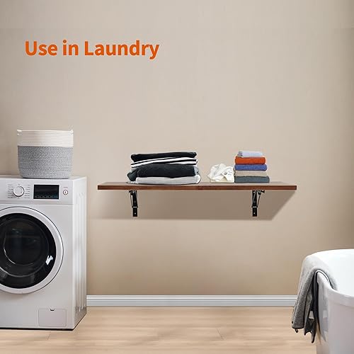 Miniatura 6 de MCombo Banco de trabajo montado en la pared con mesa de madera maciza para garaje, lavandería, mesa de trabajo plegable para el hogar, oficina,