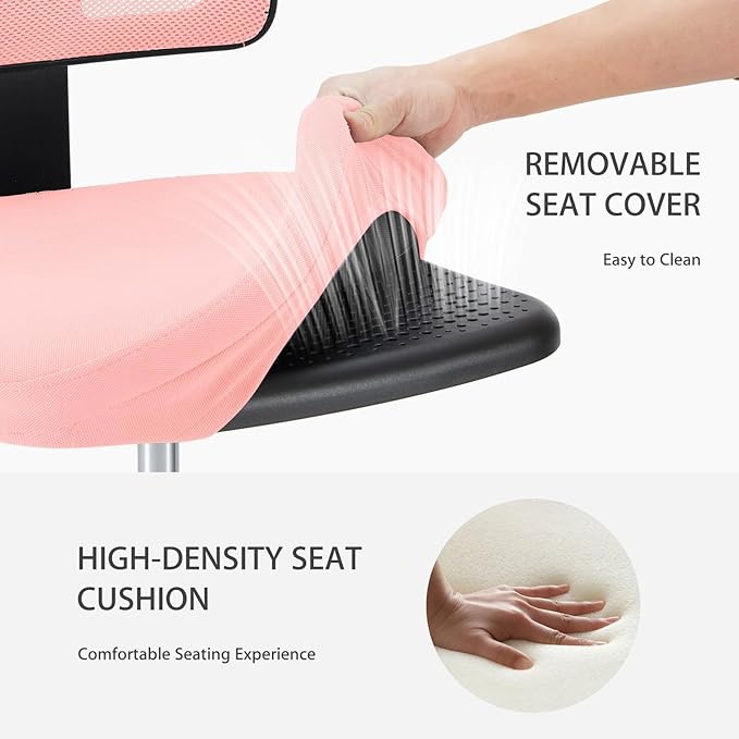 Silla De Oficina Sin Apoyabrazos Ergonomica Rosa miniatura 4