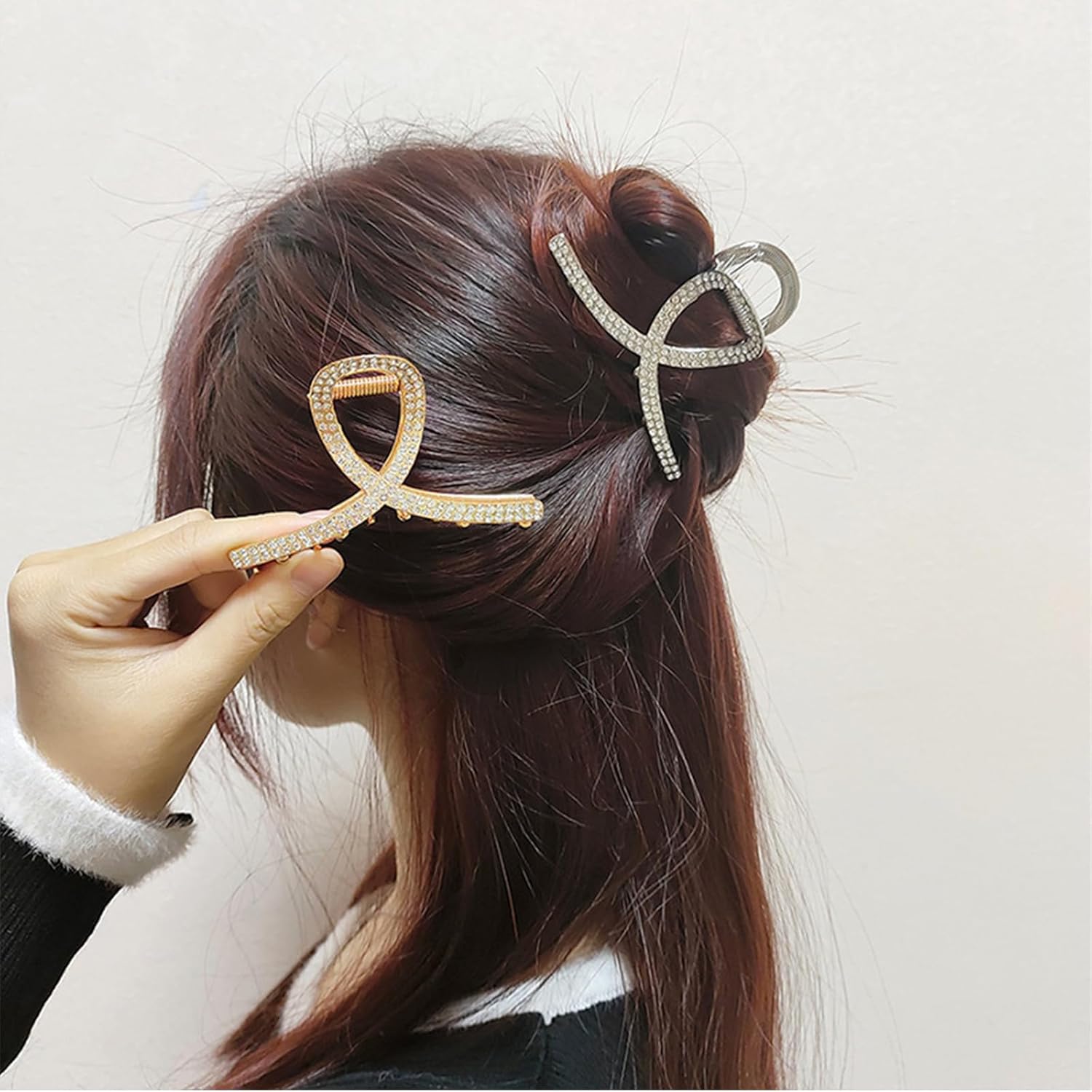 2 Pcs Medium Rhinestone Claw Clips For Women, Gold and Sliver Metal Elegant Hair Clip For Thick Hair, Girls Decorative Sparkly Dressy Hair Clips (Style 1) - Image 4